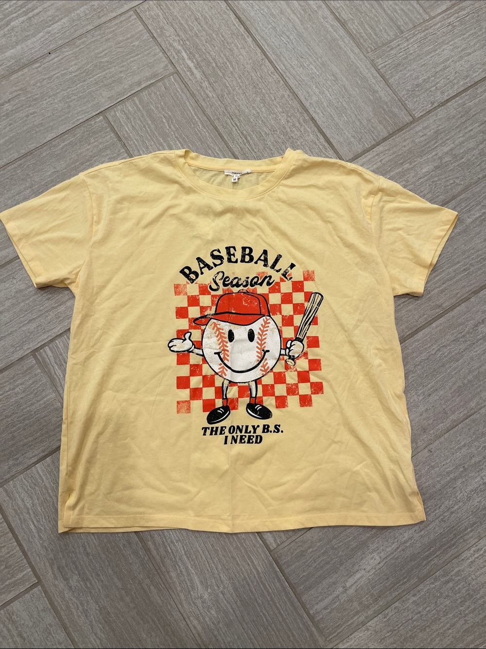 Maurices Yellow Baseball Graphic Tee with Red Accents